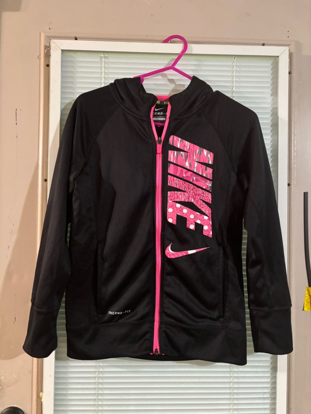 Nike Black Hoodie with Pink Graphic Zip